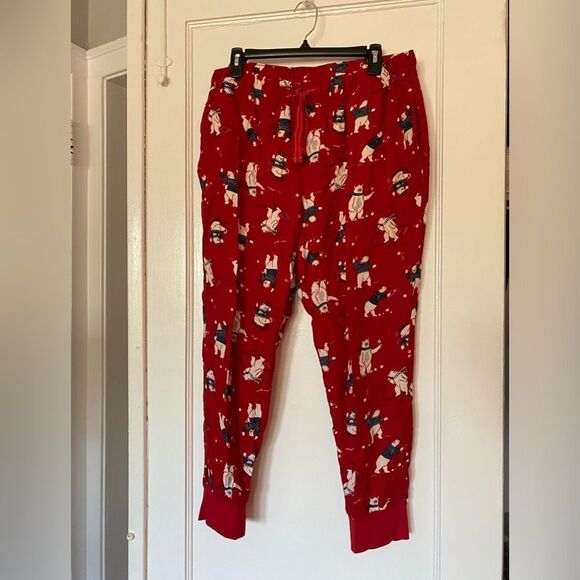Old Navy Printed Flannel Jogger Pajama Pants Red with Polar Bears Size Large - Picture 1 of 6